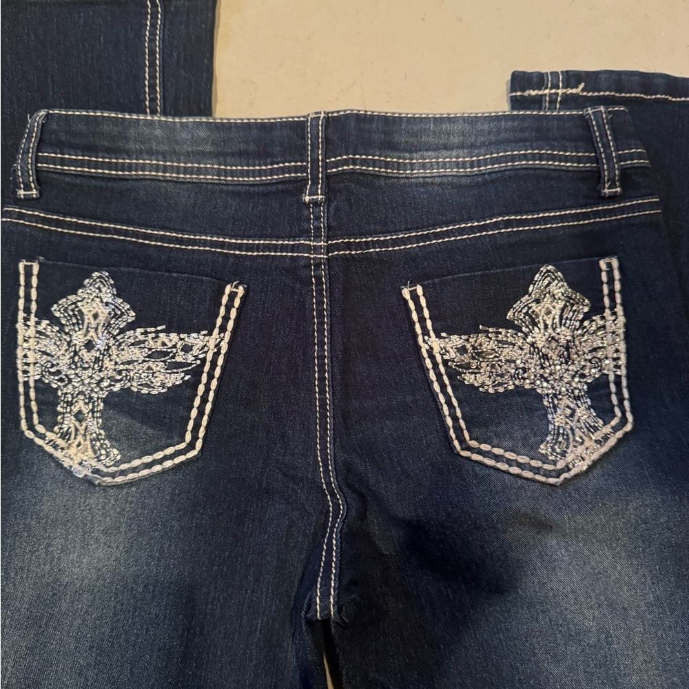Faded Glory Kids Dark Blue Jeans with White Embroidery